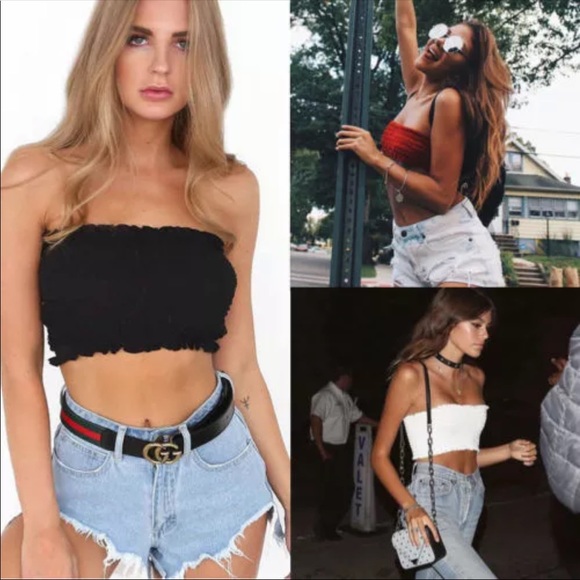 ‘Alexa’ Black Shirred Bandeau Crop Top - Picture 2 of 2